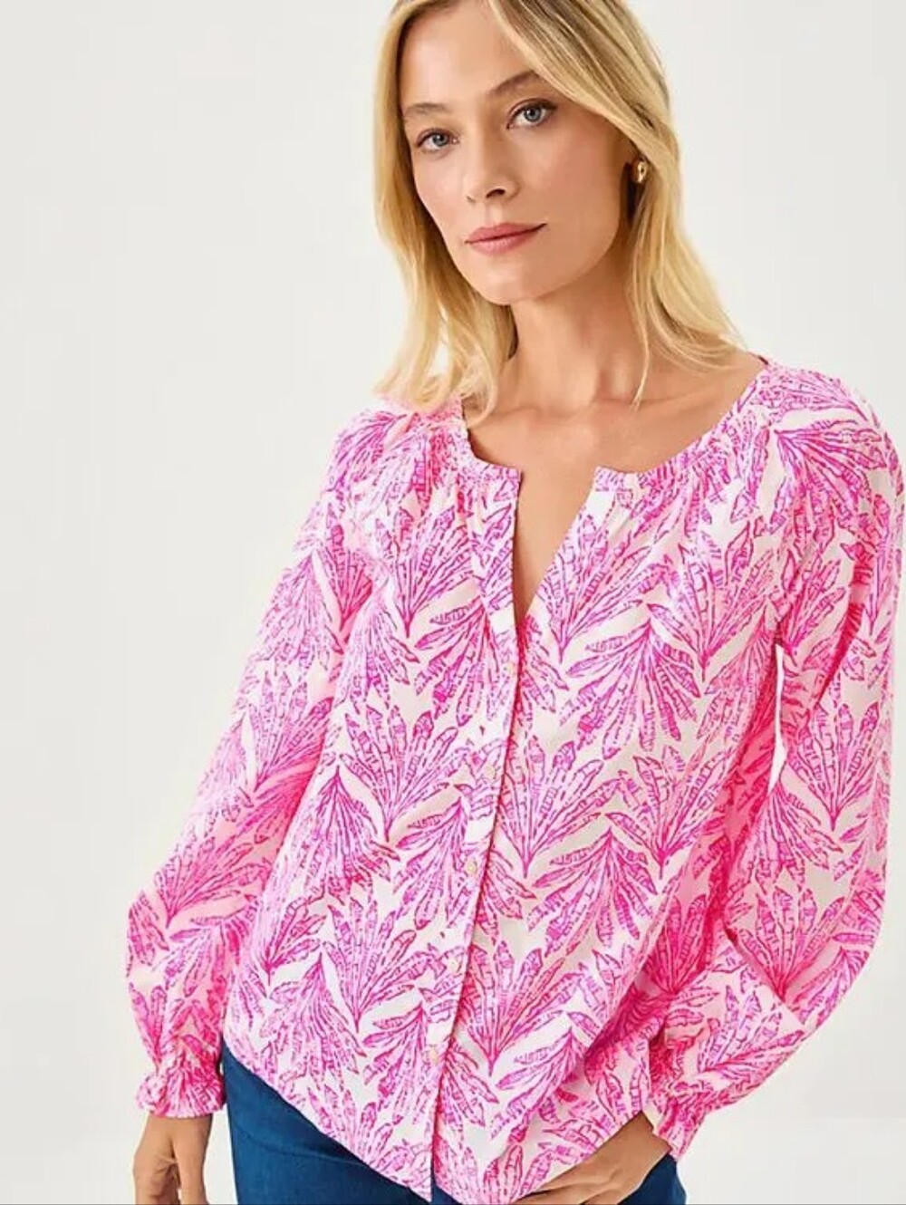Lilly Pulitzer Pink Aldina Button Down Top Shady Babe Small
